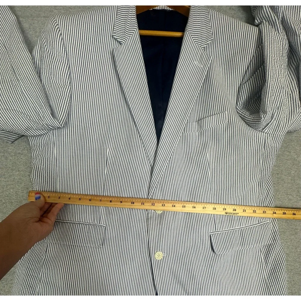 Croft Barrow Seersucker Blazer Mens 50R Blue White Striped Classic Fit Coat